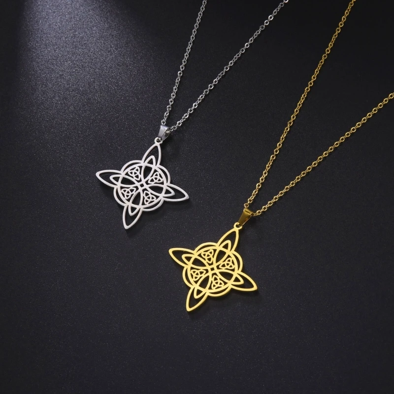 

Celtic-Knot Wiccan Necklace Witches Knot Clevicle Chain Necklace Wiccan Symbol Pendant Choker Vintage Geometry Jewelry
