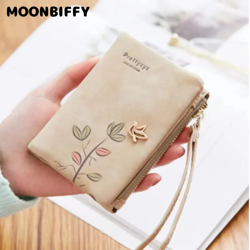 

Fashion Fresh Flower Small Wallet Women Soft Leather Ladies Purses Designer Short Female Wallet Girl Cartera with Wristlet
