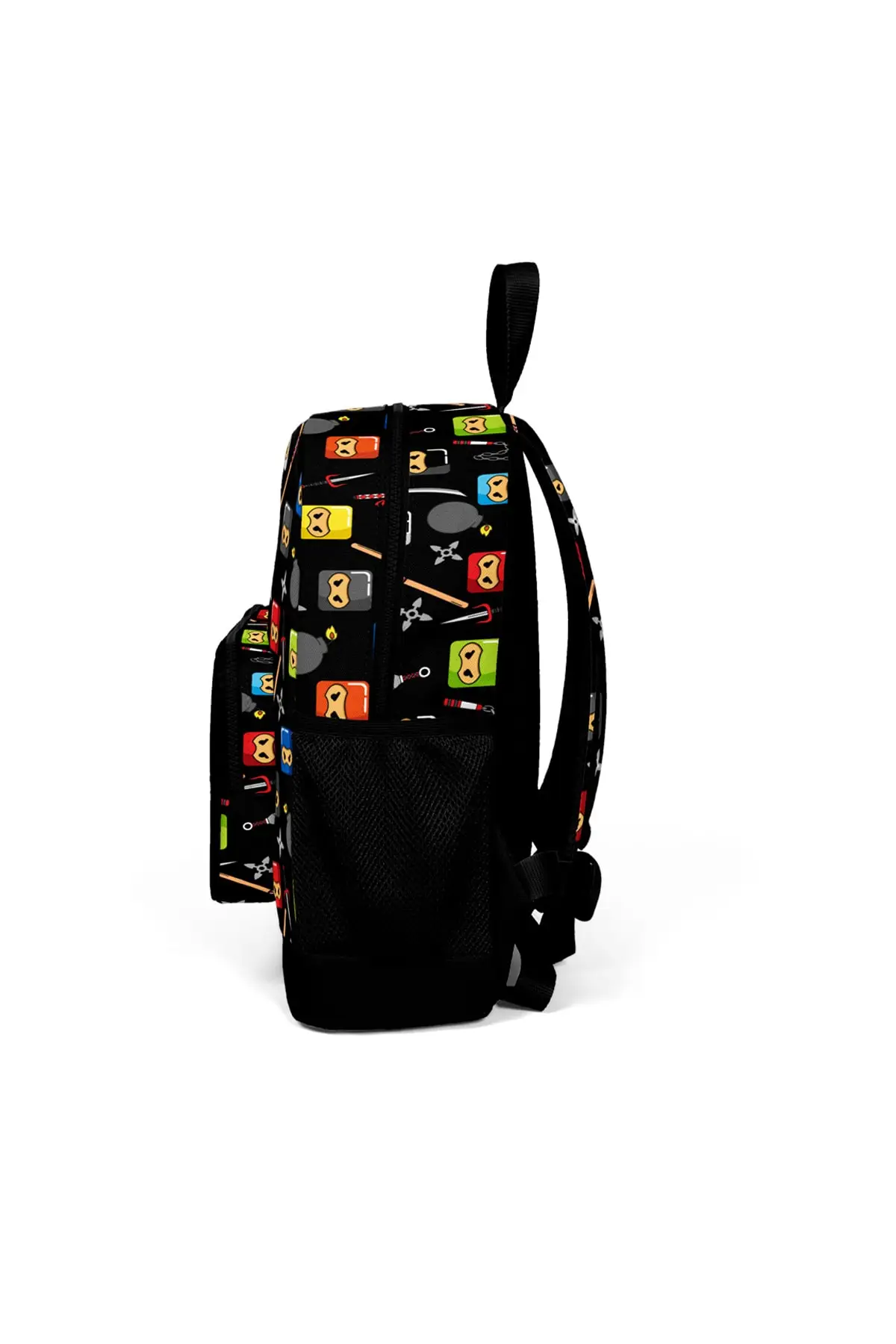 Детский черный рюкзак с тиснением ниндзя двумя отделениями для начальной школы