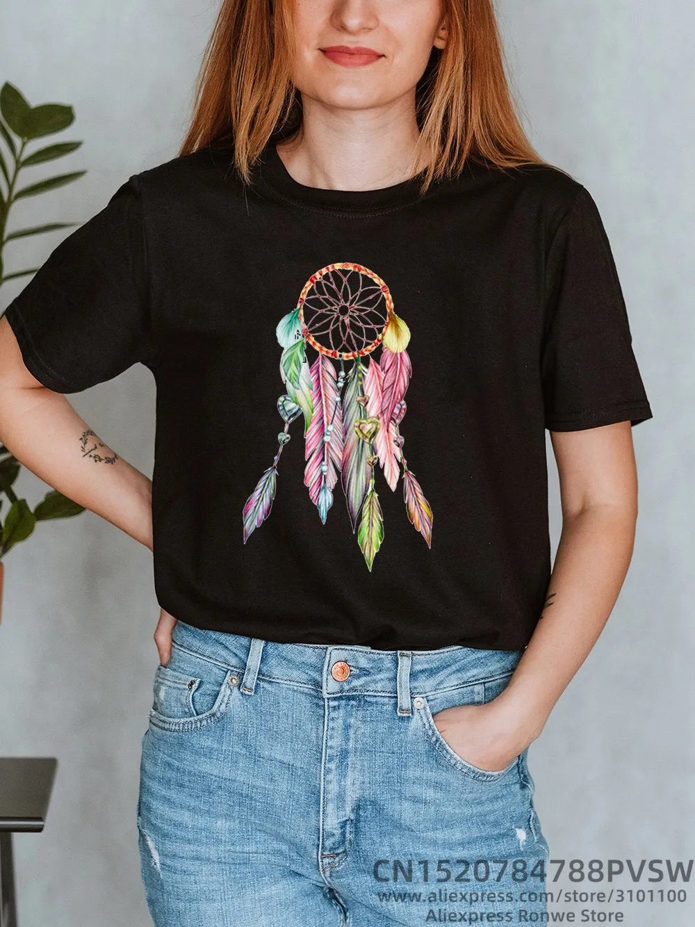 

Женская хлопковая Футболка с принтом в виде цветных перьев, в стиле 90-х