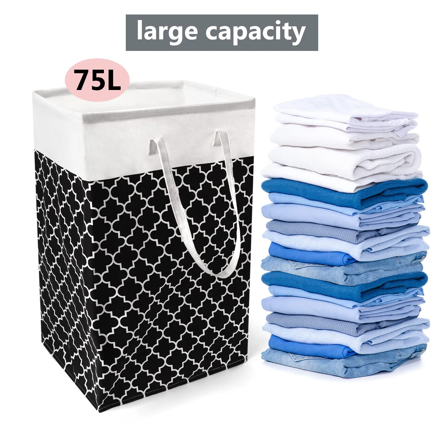 

75L Large Laundry Hamper Laundry Oraganizer Foldable Waterproof Laundry Room Basket Geometic Portable Handles Bag Bedroom Travel