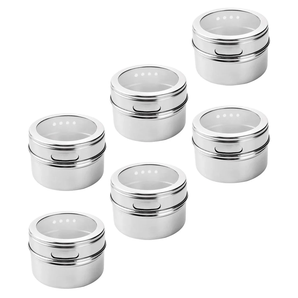 

6 Pcs Magnetic Seasoning Jar Food Containers Stainless Steel Spice Shaker Salt Bottle Condiment Baking Supply Powder Dredger