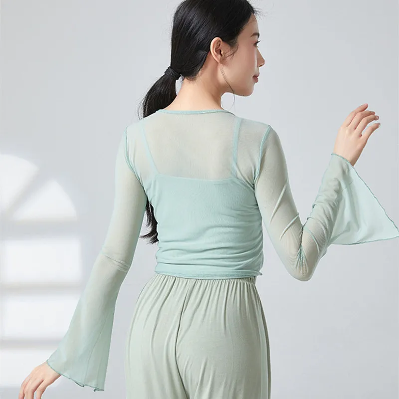 Топ женский сетчатый прозрачный с длинным рукавом пикантная Элегантная блузка