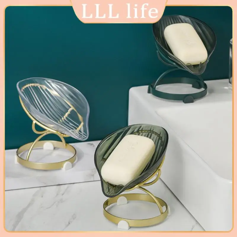 

Self-adhesive Drain Soap Holder With Drain Transparent Bathroom Shower Soap Holder Leaf Shape Leaf Shape Soap Box