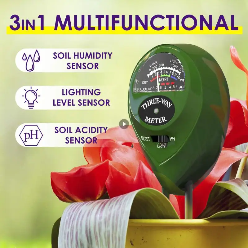 

3 In1 Moisture Sunlight PH Meter Soil Water Acidity Humidity Light PH Test Garden Plants Flowers Moist Tester Testing Instrument