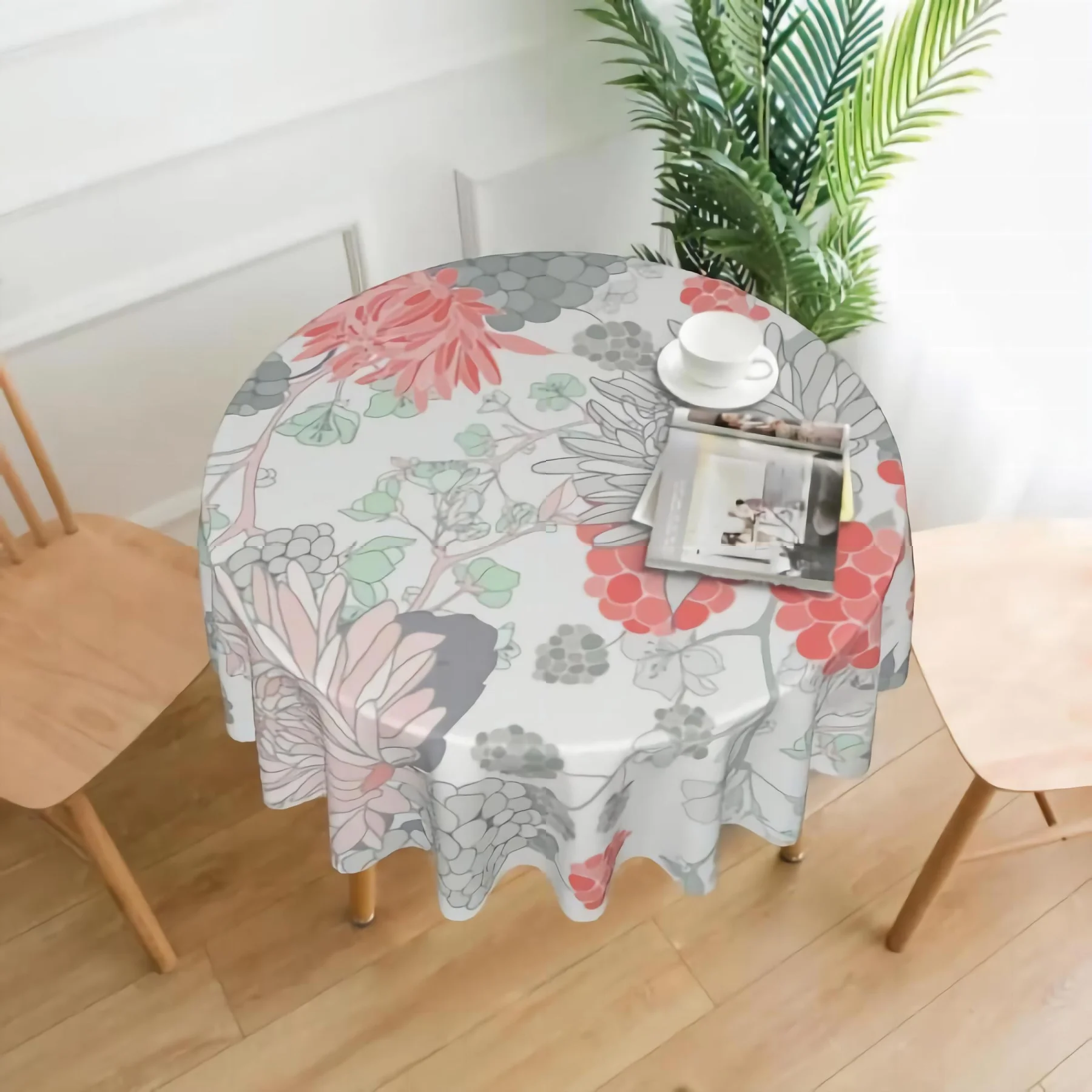 

Retro Flowers Round 60 Inch Table Cloths Round Table Cover Polyester Tablecloth Washable Table Cover for Round Table