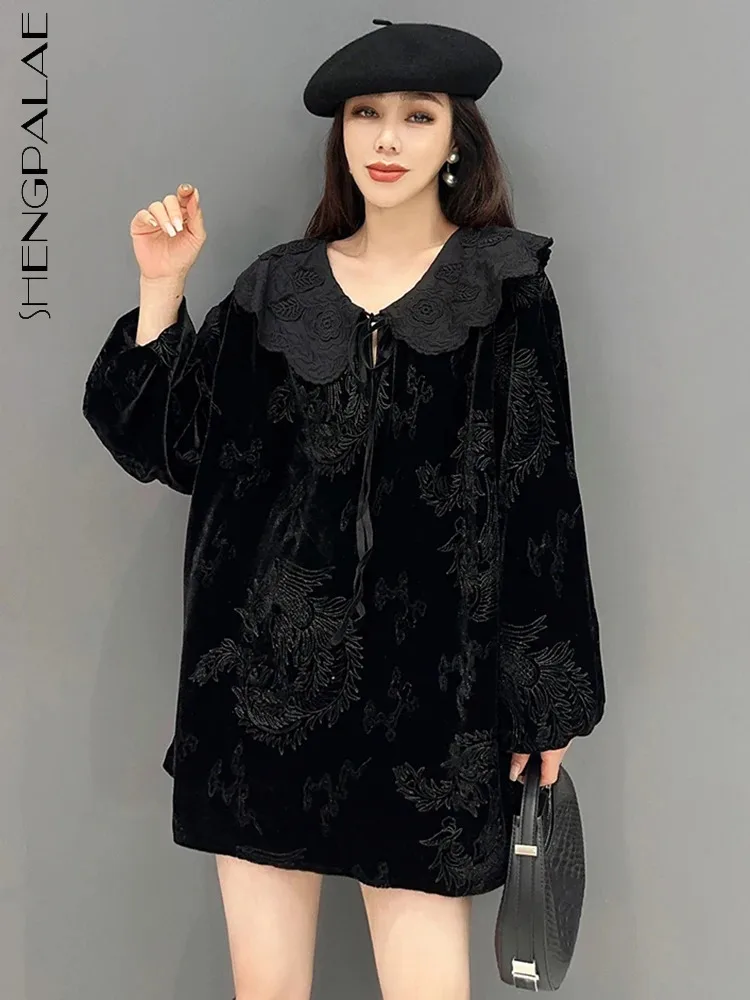 

SHENGPALAE свитер с воротником «Питер Пэн» для женщин, темпераментный свободный бархатный пуловер с принтом, Женский Осенний 2023 Новый трендовый 5R7676