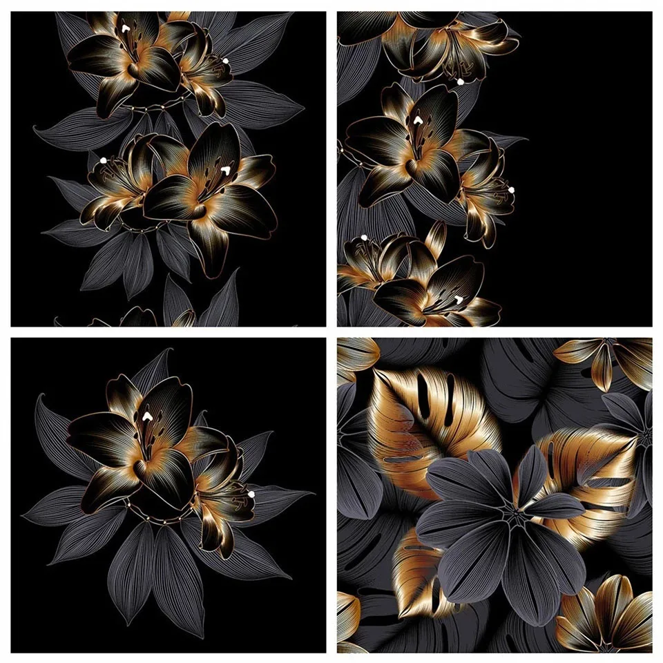 

Black Gold Leaves Flowers Diamond Embroidery Diy Diamond Painting Cross Stitch 5d Full Square Round Drill 3d Puzzles,