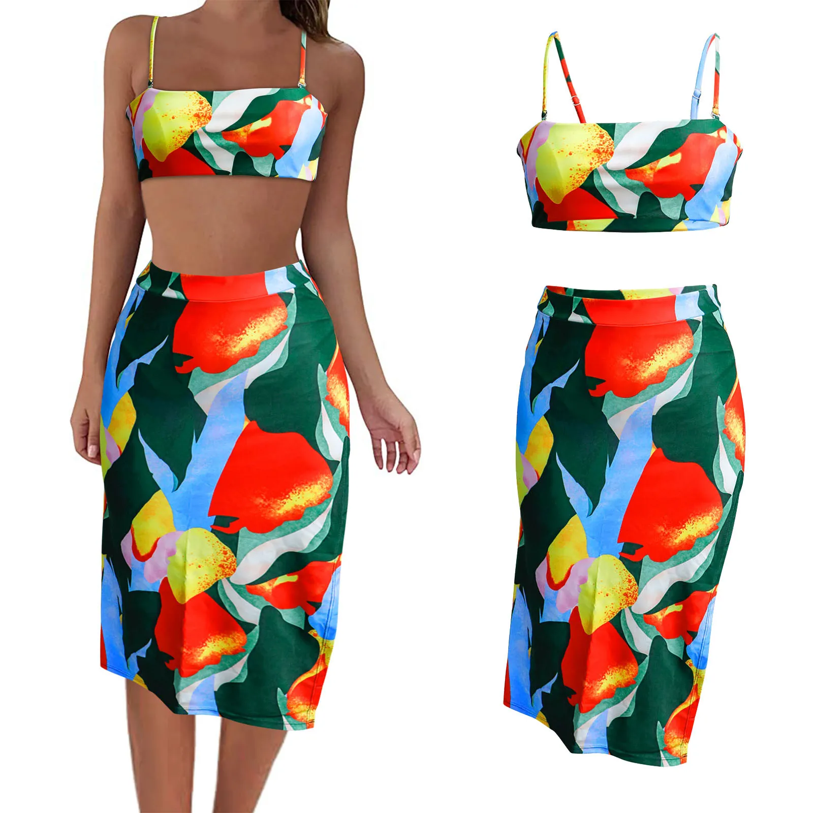 

Женский купальник без бретелек, сексуальный купальник из трех частей с разрезом, контрастный комплект, искусственный короткий топ, купальн...