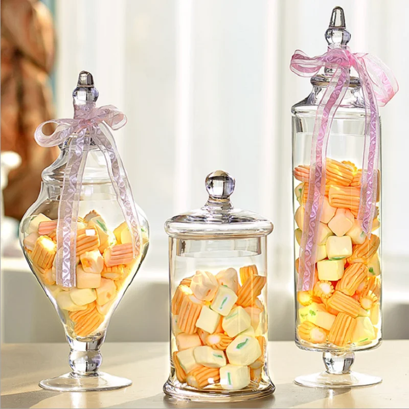 

Crystal Wedding Decor Transparent Glass Crafts Three Different Styles Candy Jars Grain Storage Bottle