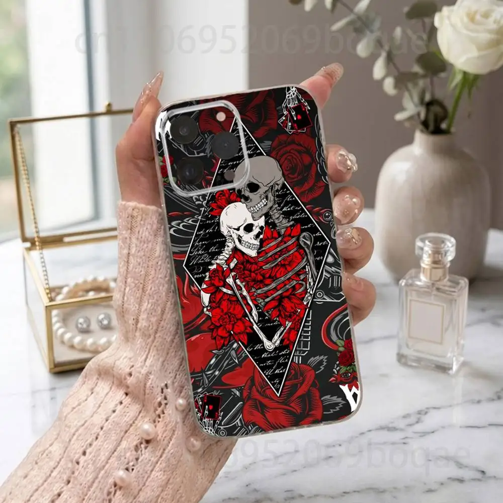 Фото Чехол для телефона Poker Gothik для iPhone 17, 16, 15, 14, 13, 12, 11, XR, Pro, Max, Plus, mini, прозрачный, мягкий №5