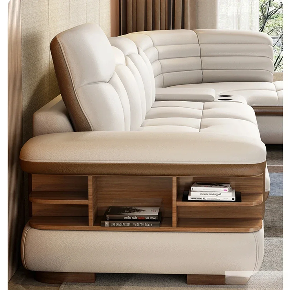 Роскошный L-образный секционный диван из натуральной кожи с