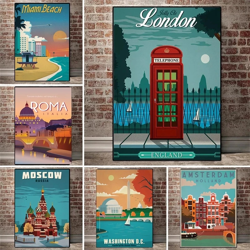 

Home Decoration Painting Wall Art HD Print City Modern London Malibu Miami Travel Poster Canvas Cuadros Modular Picture For Gift