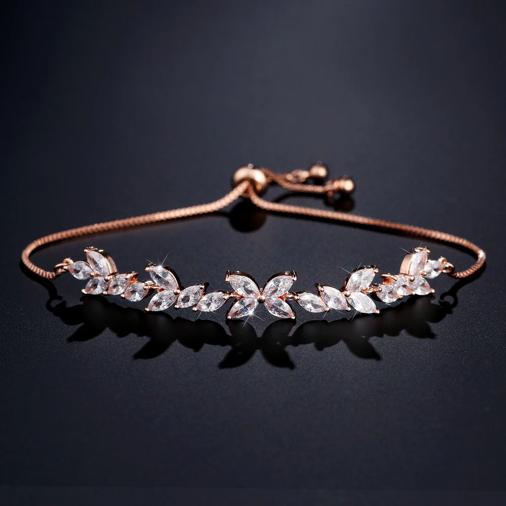 

New Fashion Shiny AAA White Cubic Zirconia Bracelet for Women Romantic Leaf Adjustable Bracelets Girl Birthday Party Jewelry