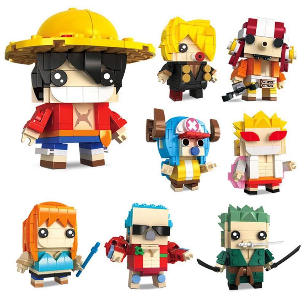 

One Piece Assembly Bricks Headz Luffy Roronoa Zoro Anime Figure Doll Education Collect Toy Building Blocks Action Figures Toys