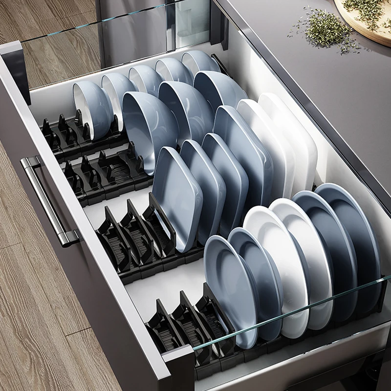 Bowl Dish Drain Rack Organizer Storage Shelf Drawer Bowl Plate Drying Rack Holder Removable Kitchen Cabinet Space Aluminum ABS