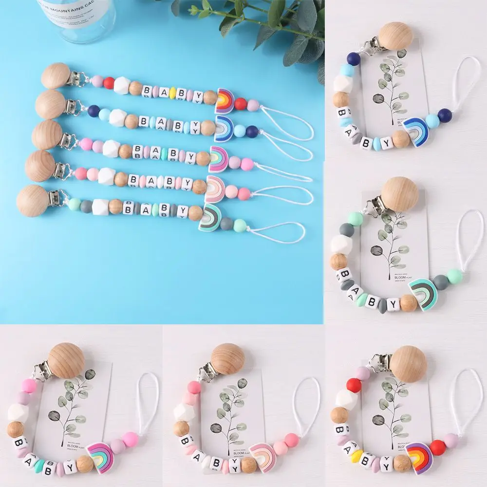 

Gift Baby Shower Wood Clip Beads Silicone Dummy Clip Baby Pacifier Chain Pacifier Holder