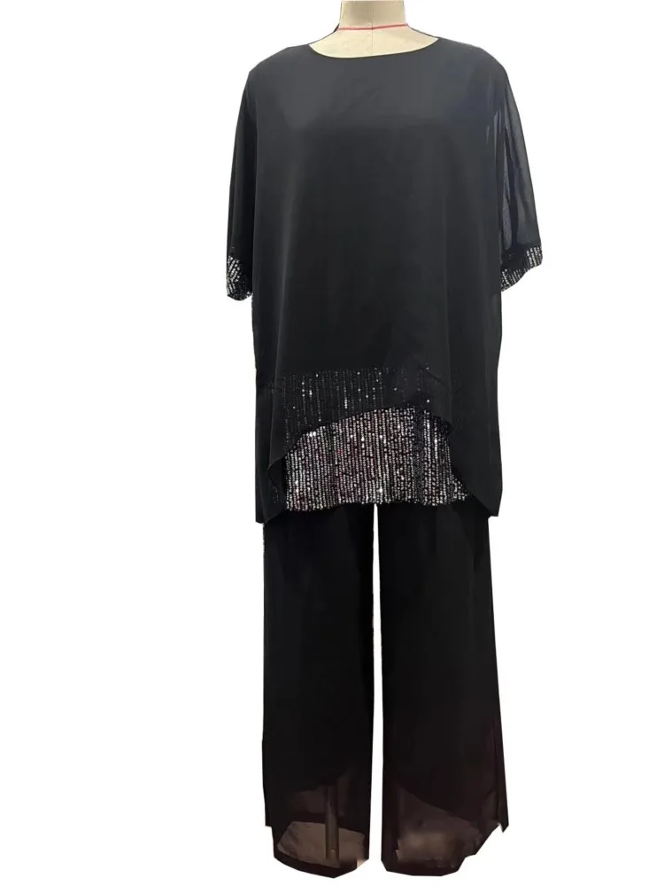 Модный шифоновый комплект с блестками из 2 предметов женский наряд 2024 свободный