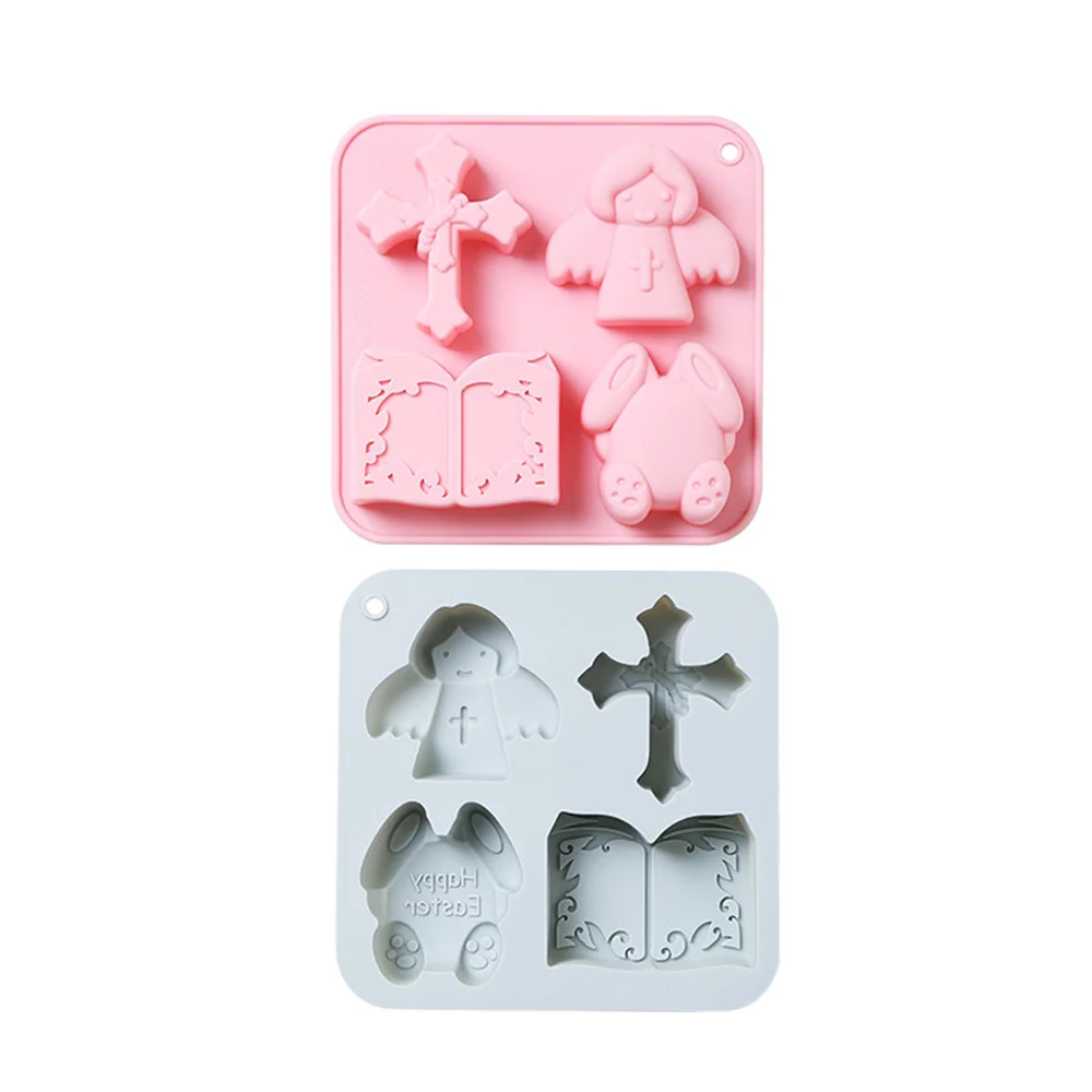 

Easter Silicone Mold 4 Holes Cross Angel Bible Bunny Pattern Holiday Cake Decoration Tool Baking Mold Resin Clay Accessories