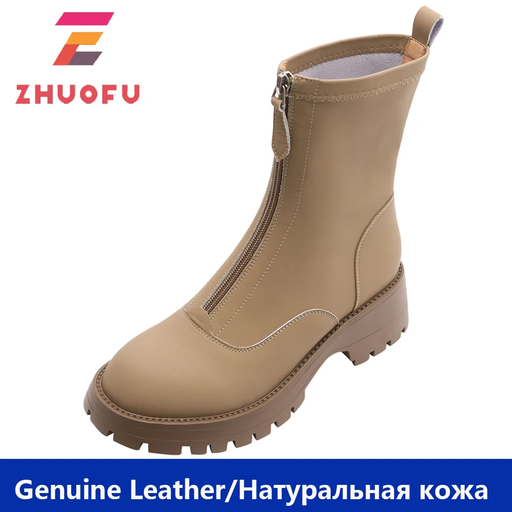 

ZHUOFU 2023 Ретро Классический дизайн женские ботильоны осень зима натуральная кожа молния толстый каблук платформа Офисная Женская обувь