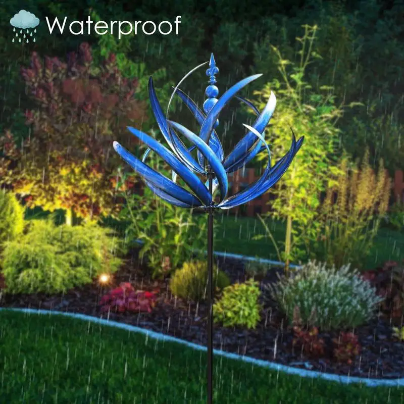 

Garden Wind Spinner Create Mesmerizing Display Dynamic 3D Lotus Windmill Stable Metal Stakes 360 Degrees Rotatable Windmill