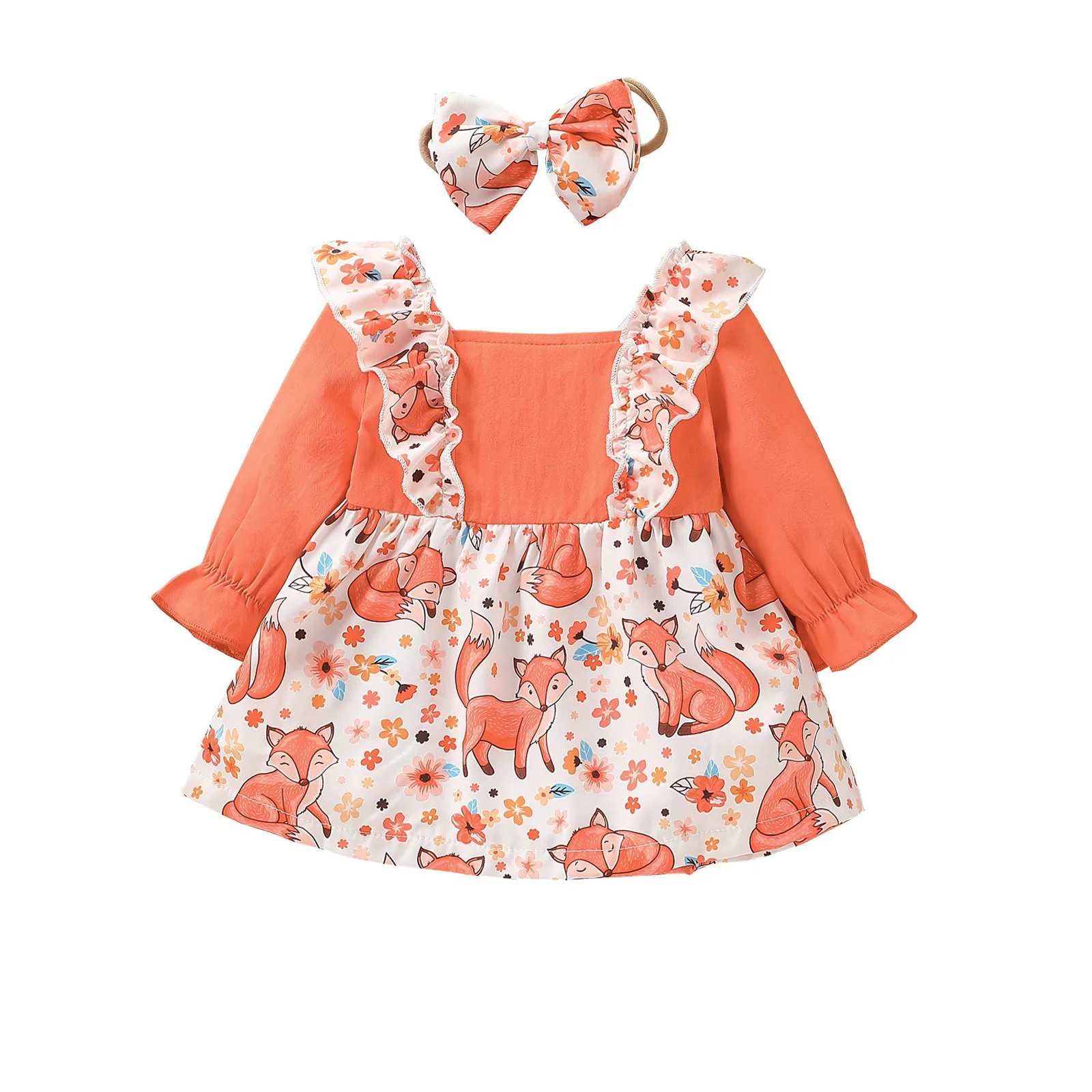 Демисезонное платье для маленьких девочек с длинным рукавом и цветочным принтом