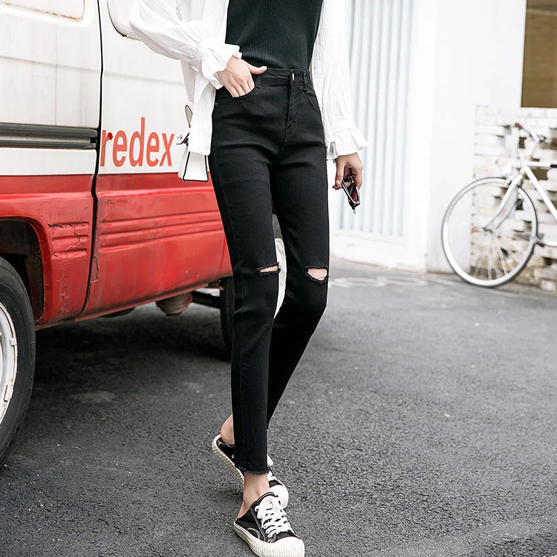 High Waisted Skinny Jeans for Women 2021 Summer Fashion Ripped Clothing Office Ladies Slim Fit Pencil Denim Pants Femme Trousers