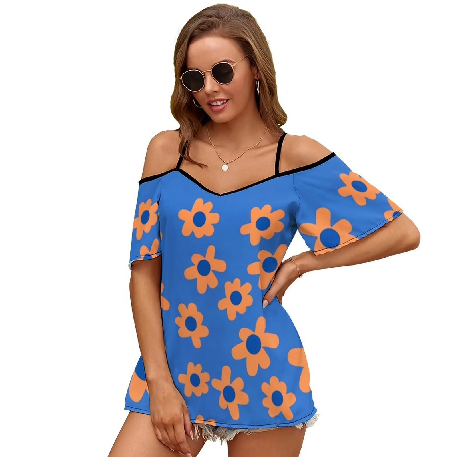 Uf Orange And Blue Floral Pattern Go Women Zipper Sexy Printed Vintage T Shirts Tops Full Print T-Shirt Uf Florida University images - 6