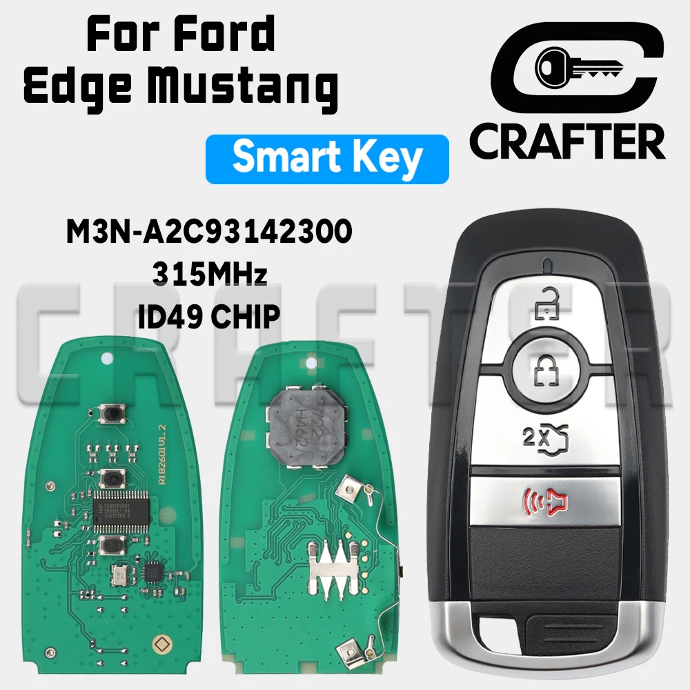

Ключ Crafters для смарт-карт M3N-A2C93142300 ID49 ЧИП 315 МГц для Ford Explorer Edge Mustang Fusion Smart Remote Key 3/4 кнопки