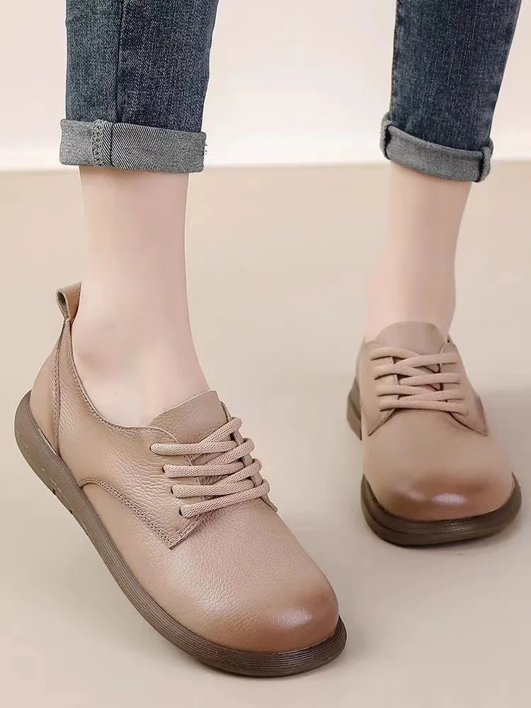 

Cross Women's Shoes Round Toe Female Moccasin Flats Oxfords British Style Soft Casual Sneaker Genuine Leather Dress Retro Summer