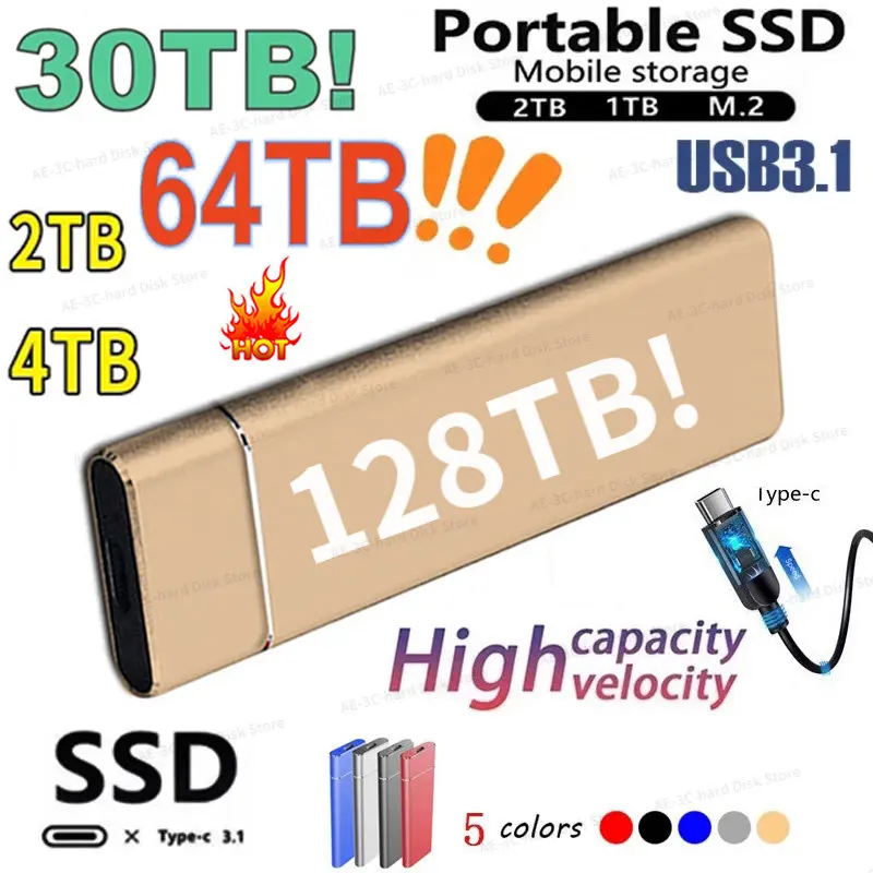 

Оригинальный брендовый жесткий диск объемом 128 ТБ, 64 ТБ, 3 2 ТБ 16 Тб, 4 ТБ, высокоскоростной внешний жесткий диск, внешний мобильный жесткий диск USB 3,1/Type-C интерфейс, массовое хранение