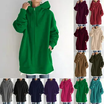 Oversize Women Sweatshirts Hoodies Winter Zipper Long Pocket Jackets Coat Hoody Ladies Hooded Streetwear Harajuku Female Outwear 1
