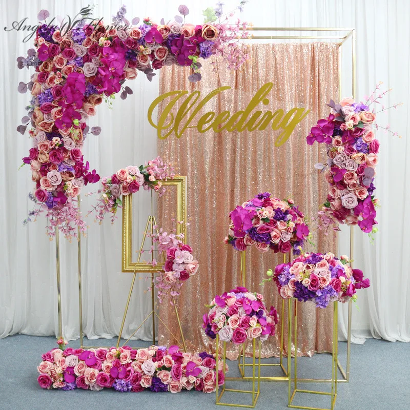 

Luxury Purple Wedding Floral Set Lilac Orchid Artificial Flower Row Arrangement Table Centerpiece Flower Ball Party Scene Layout