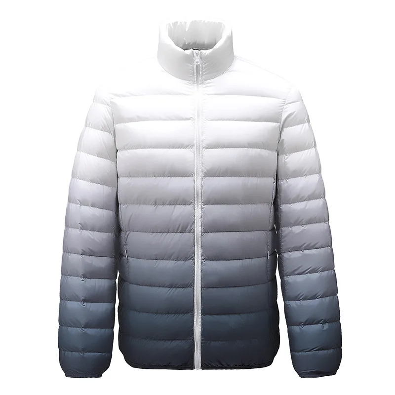 Schinotch Men's Down Jacket Gradient Color Warm Down Waistcoat Autumn Winter Casual Zipper Light Vest Coat Male Outwear