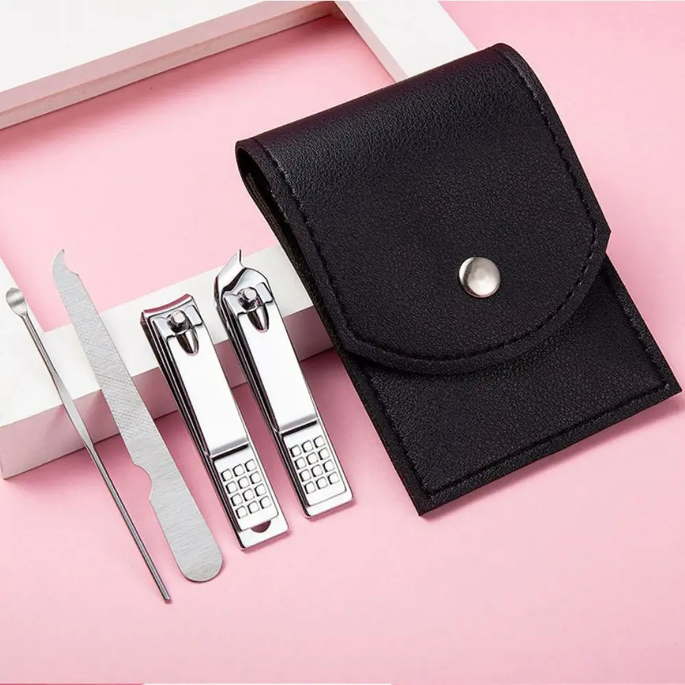 

4/7pcs Folding Leather Buckle Nail Clipper Set Stainless Steel Nail Scissors Ear Spoon Tweezer Foot Hand Manicure Care Tools Kit
