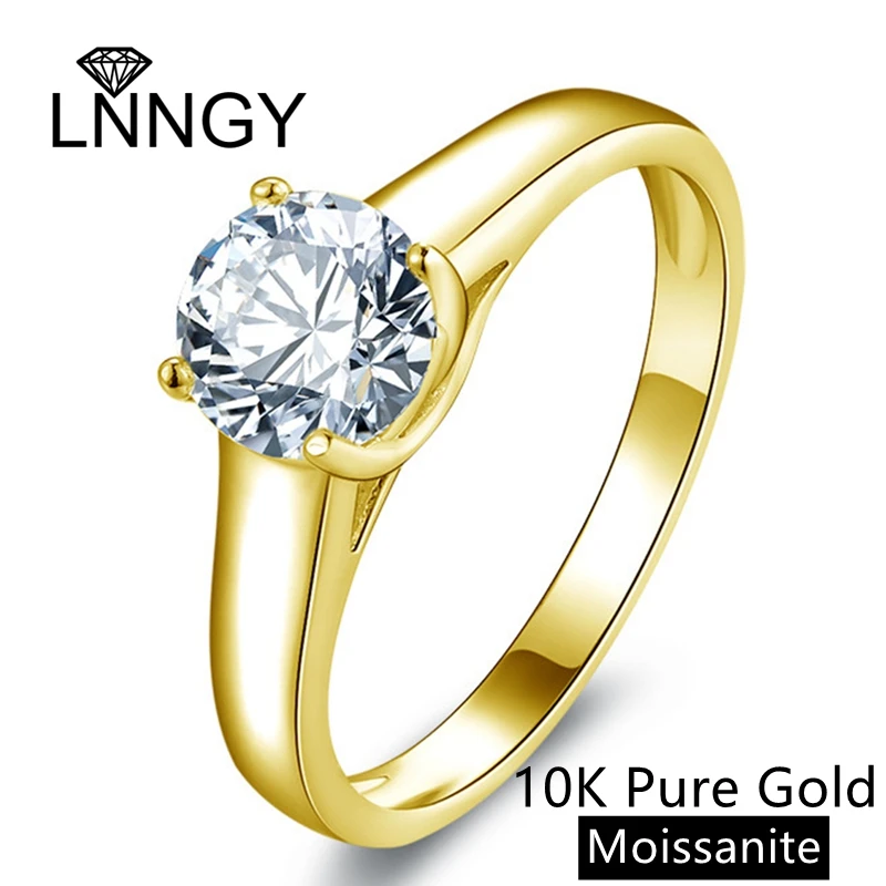 

Lnngy Certified Moissanite Ring 10K Solid Gold Solitaire Engagement Rings For Lovers' 6.5mm 1.0CT Brilliant Diamond Jewelry Gift