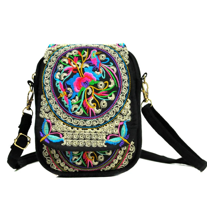 

Women Shoulder Bag Travel Pouch Vintage Floral Embroidered Crossbody Zip Bag Embroidered Mobile Phone Bag Wallet