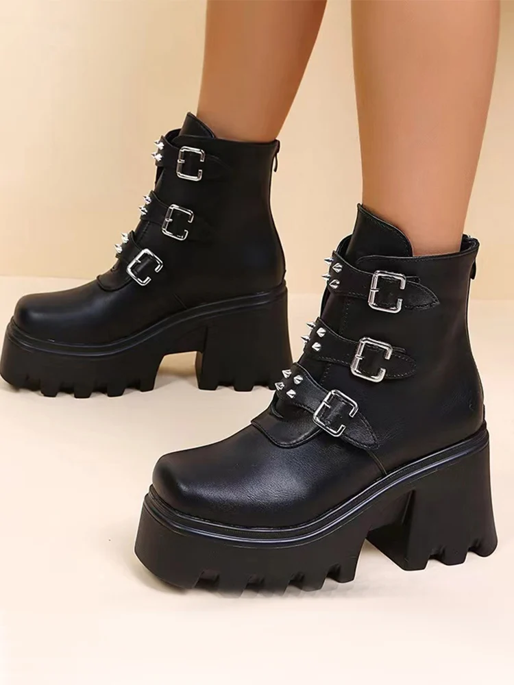 

Platform Punk High Heels Women Chunky Chelsea Boots Casual Ankle Zipper Shoes 2022 Winter New Women Goth Motorcycle Snow Boots