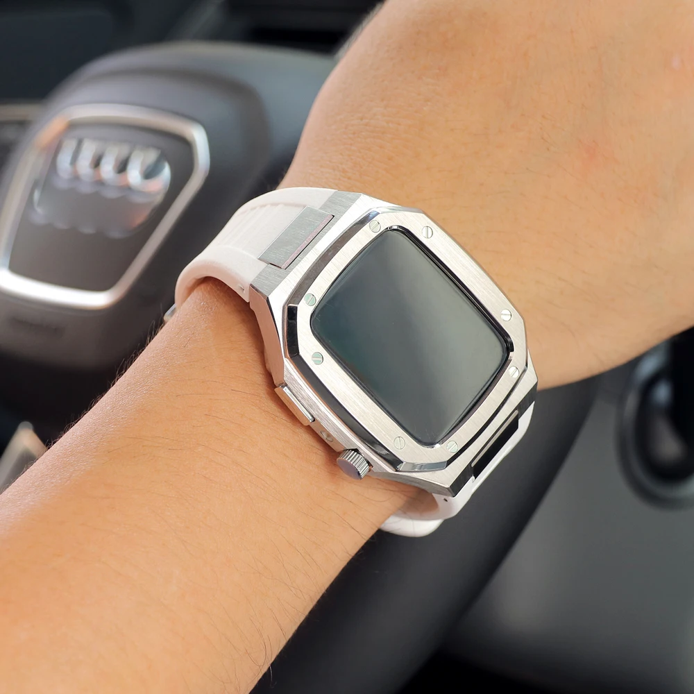 Luxury Metal Case+Strap for Apple Watch Band Series 8 7 45mm 41mm Stainless Steel Strap Rubber Bracelet for IWatch 6 54 40 44mm