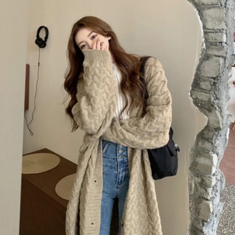 

Mid-length sweater women's loose outer wear autumn and winter 2023 new lazy style jacket explosive foreign style upper clothes