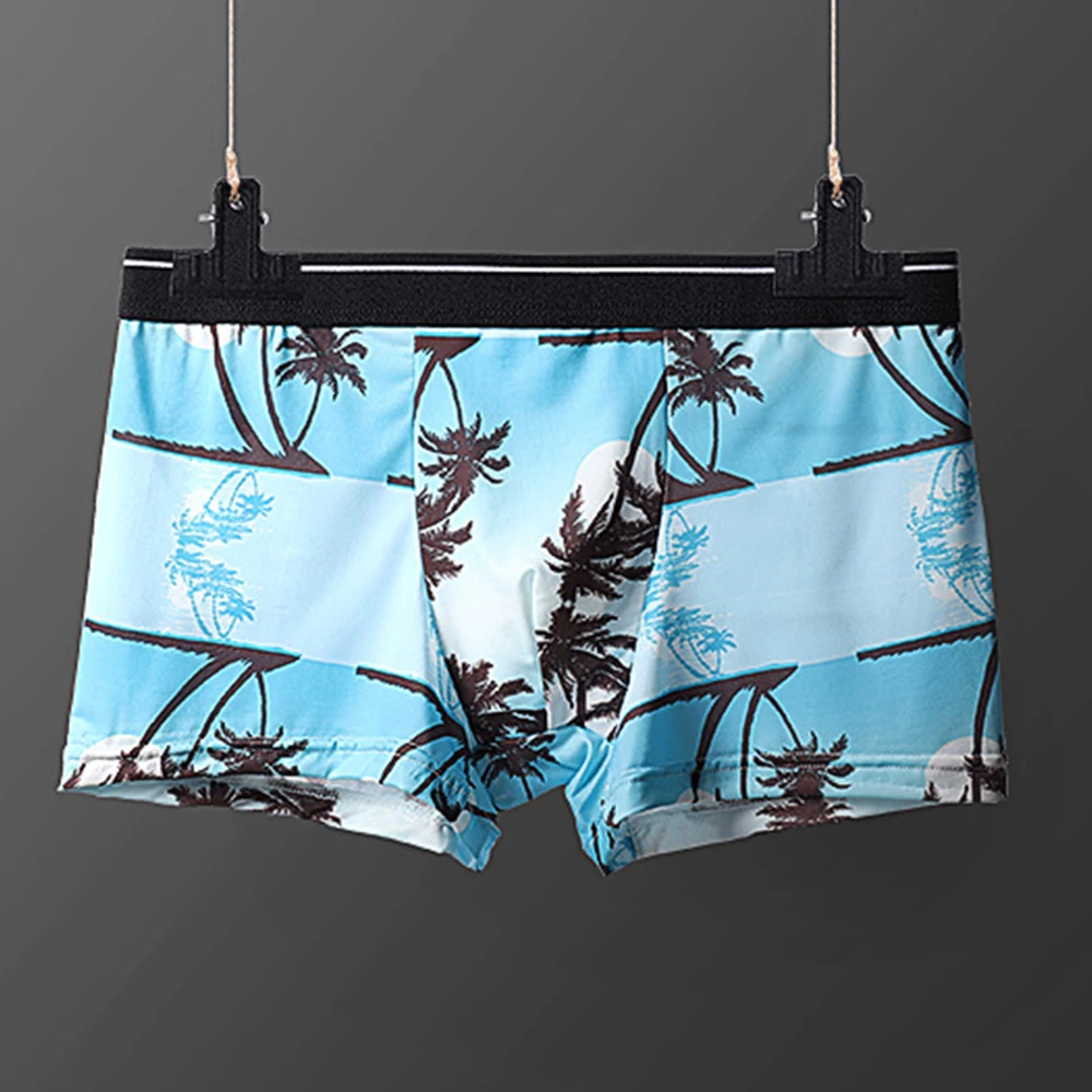 

Men Ice Silk Boxer Trunks Printed Panties Bulge Pouch Underwear Seamless Briefs Man Sexy Boxer Briefs U Convex Bag Underpants
