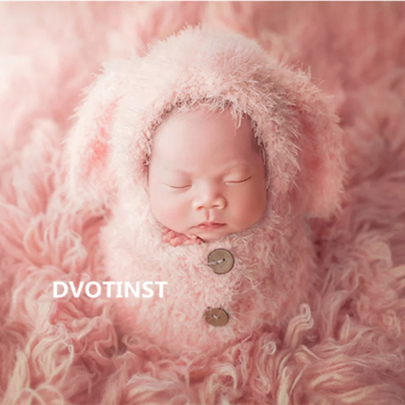 Dvotinst Baby Photography Props Crochet Knit Rabbit Posing Sleeping Bag Fotografia Accessory Infant Studio Shooting Photo Props