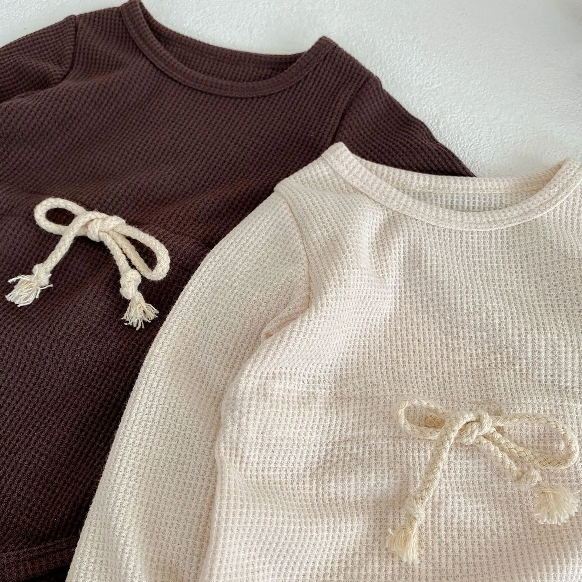 2022 New Baby Long Sleeve Bodysuit Autumn Newborn Cotton Waffle Clothes Boys Girls Infant Casual Jumpsuit Solid Baby Onesie
