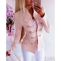 new autumn women frog front long sleeve casual coat fashion femme stand collar lady solid casual wear sexy chic clothing