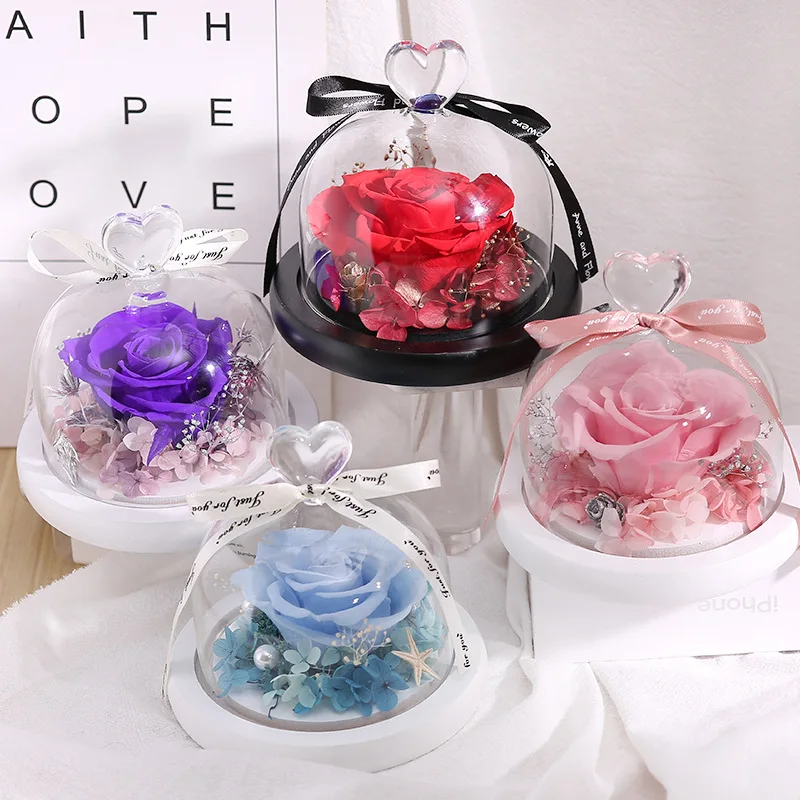 

Handmade Forever Real Roses in Glass Dome Birthday Gifts for Valentine's Day Red Rose Preserved Flowers Romantic Gift-Home Decor