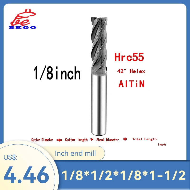 

Brand Original Top Sale Carbide Tungsten Steel Inch Milling Cutter 1/8 " CNC End Mill 4 Flute Professional HRC55 3.175mm