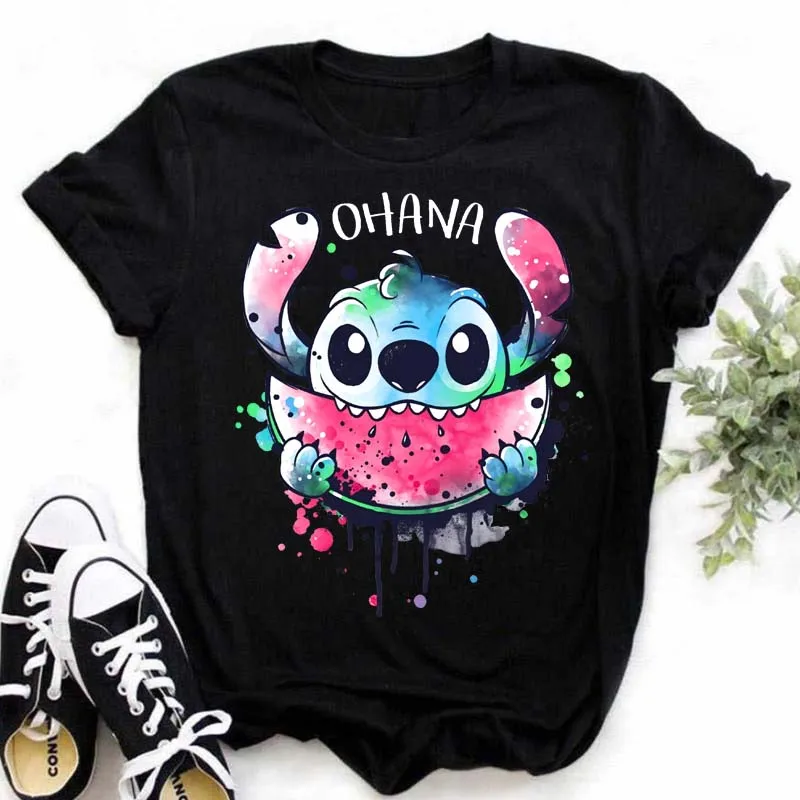 

Kawaii Cartoon Stitch T Shirt Cartoon Women Ohana Lilo Stitch Graphic Tees Cute Anime Tops Harajuku T-shirt Female