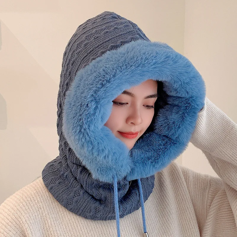 Зимние теплые меховые шапки с капюшоном для женщин плюшевые шапочки облегающие