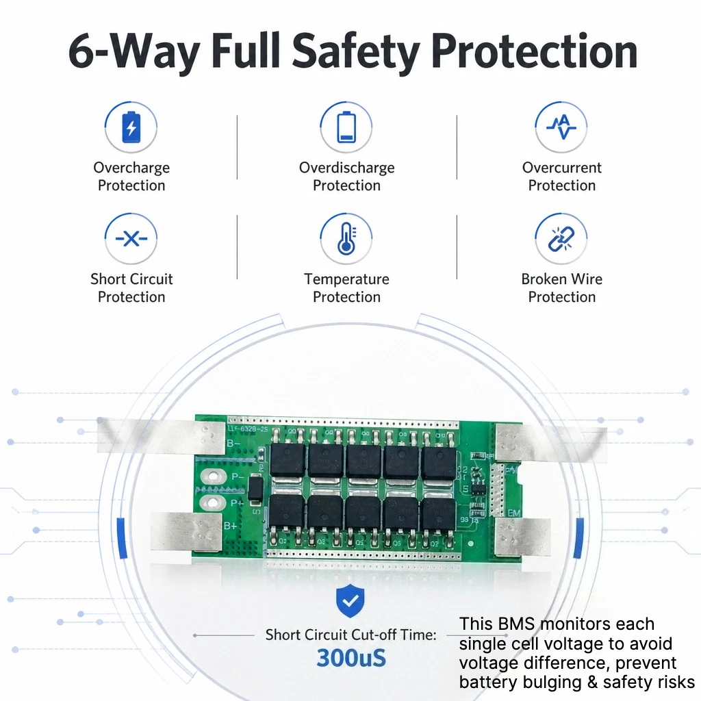 Фото Плата защиты аккумуляторов BMS 2S 7.4V 20A/25A для литий-ионных элементов 18650 21700, модуль балансировки заряда и разряда №5