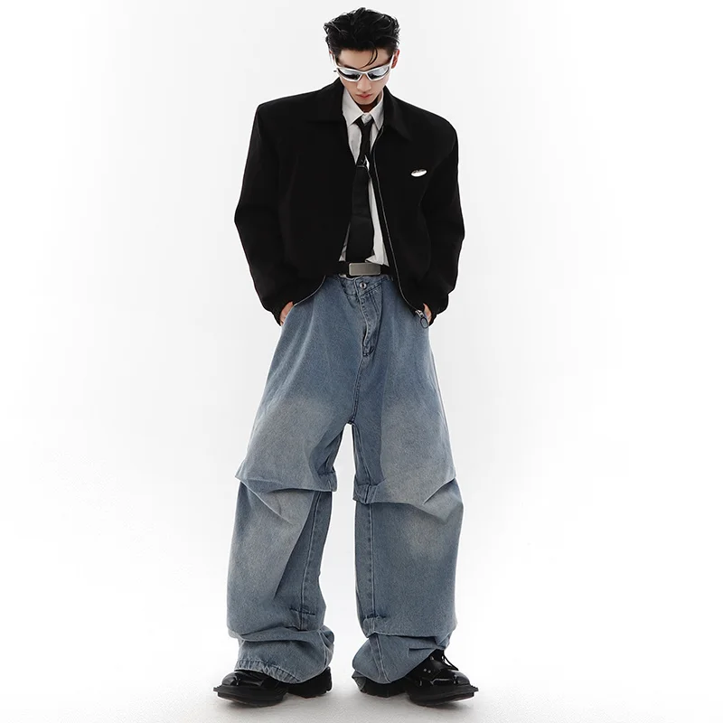 NOYMEI Jean Men Chic Fashion Denim Loose Wide Leg Pants Personalized Spring All-match High Street Casual Full Length Tide WA110